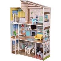 Teamson Kids 3 Story Mediterranean Wooden Dollhouse with 17pc Accessory Set for 12 Dolls