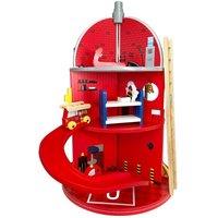 Teamson Kids Wooden Fire Station Playset with 25-piece Figurines in Red