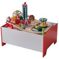 Teamson Kids Wooden Train Set Activity Play Table with 6 Mini-Games