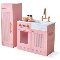 Teamson Kids Modern Sleek Play Kitchen with Fridge, Stove & Hooks in Peach