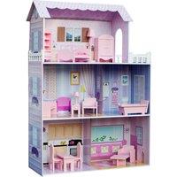 Teamson Kids 3 Story Dreamland Wooden Dollhouse with 12pc Accessory Set for 12 Dolls in Pink