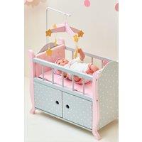 Teamson Kids Polka Dot Crib Bed for Baby Dolls with Storage, Grey/Pink in Grey
