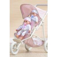 Teamson Kids Polka Dot Twin Jogging Stroller Pram for Baby Dolls & Stuffed Animals, Pink/Grey in Pink