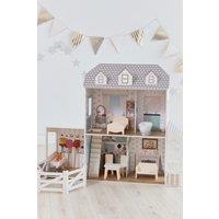 Teamson Kids 2 Story Farmhouse Wooden Dollhouse with 12pc Accessory Set for 12 Dolls in White