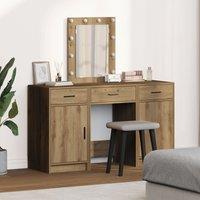Berkfield Home 3 Piece Dressing Table Set with LED Artisan Oak Engineered Wood in Brown