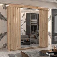 MN Furniture Merida Sliding Wardrobe with Mirror & LED Light 150x217cm in Brown | Size: 150x217 cm