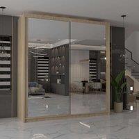 MN Furniture Cuba Sliding Mirror Wardrobe - LED Light 150cm x 217cm in Light Oak | Size: 150 cm x 217 cm