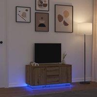 Berkfield Home TV Cabinet with LED Lights Artisan Oak 100x41x50 cm in Brown | Size: 100 x 41 x 50 cm