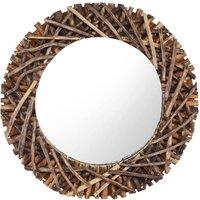 Berkfield Home Wall Mirror 60 cm Teak Round in Brown