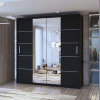 Sliding Wardrobes 4U Eden Double Mirror Sliding Door Wardrobe 203cm X 217cm in Black | Size: 203 cm X 217 cm