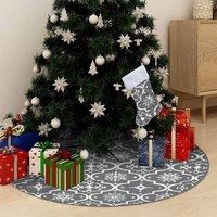 Berkfield Home Luxury Christmas Tree Skirt with Sock Grey 150 cm Fabric