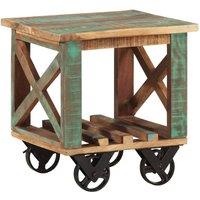 Berkfield Home Side Table with Wheels 40x40x42 cm Solid Wood Reclaimed in Brown | Size: 40 x 40 x 42 cm