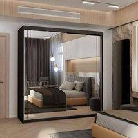 MN Furniture Sudan Sliding Mirror Wardrobe-LED Light W150cm x H217cm in Black
