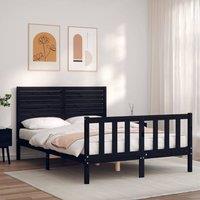Berkfield Home Bed Frame with Headboard Black Double Solid Wood