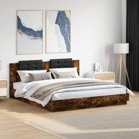 Berkfield Home Bed Frame with LED without Mattress Smoked Oak 200x200 cm in Brown