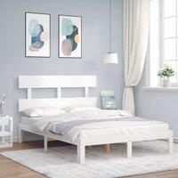 Berkfield Home Bed Frame with Headboard White Small Double Solid Wood