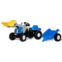Rolly New Holland TVT 190 Tractor with Frontloader & Trailer in Blue