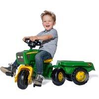 Rolly John Deere Trio Trac with Electronic Steering Wheel & Trailer in Green