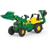 Rolly John Deere Tractor With Frontloader & Rear Excavator in Green