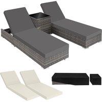 tectake Set Of 2 Aluminum Rattan Lounge Chairs Nautica in Grey | Size: 2 Seater