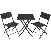 tectake Garden Furniture Set Trevi - 2 chairs, 1 table, bistro set, foldable in Black | Size: 2 Seater