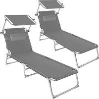 tectake Set Of 2 Sun Loungers in Grey | Size: 2 Seater