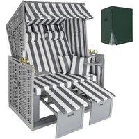 tectake Beach Chair 'Sylt' with cushions, footrest & rain cover in Grey | Size: 2 Seater
