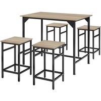 tectake Dining Table With 4 Bar Stools Edinburgh in Light Oak | Size: 4 Person