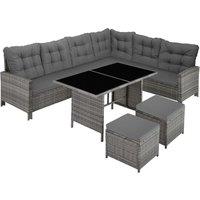 tectake 8 Seater Garden Furniture Set with Cushions, Footstools & Table in Mid Grey | Size: XL