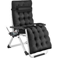 tectake Sun Lounger Cloud - folding, adjustable backrest & footrest in Black | Size: 1 Seater