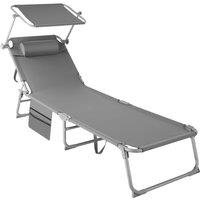 tectake Sun Lounger - foldable with sun canopy in Grey | Size: 1 Seater