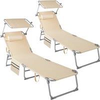 tectake Set of 2 Sun Loungers - foldable, adjustable sun canopy in Beige | Size: 1 Seater