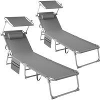 tectake Set of 2 Sun Loungers - foldable, adjustable sun canopy in Grey | Size: 1 Seater