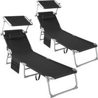 tectake Set of 2 Sun Loungers - foldable, adjustable sun canopy in Black | Size: 1 Seater
