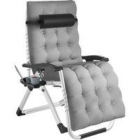 tectake Sun Lounger Cloud - folding, adjustable backrest & footrest in Light Grey | Size: 1 Seater
