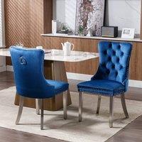 HomeTouch Set of 2 Luxie Velvet Dining Chairs with Steel Legs in Blue | Size: 2 Pack