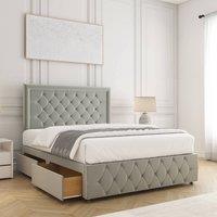 BSSPOKE Lena Plush Velvet Divan Bed 24Headboard & Footboard Mattress 4Drawers in Silver | Size: Small Double
