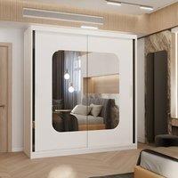 MN Furniture Wardrobe with Double Sliding Mirror Door-LED Light 203x217cm in White | Size: 203x217 cm