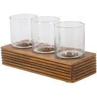 Libra Interiors Glass & Wood Votive Holder in Brown