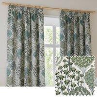 Wylder Ophelia Floral Room Darkening Pencil Pleat Curtain Pair in Green | Size: 168 cm width x 229 cm drop