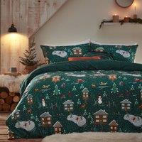 Furn Winter Pines Pyjama Fleece Festive Duvet Cover Set in Green | Size: Toddler