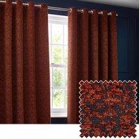 Paoletti Galaxy Velvet Chenille Eyelet Curtain Pair in Copper | Size: 168 cm width x 137 cm drop