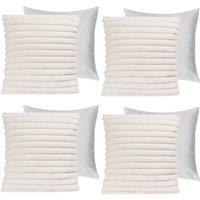 OHS 4 x Faux Fur Thick Rib Filled Cushion Covers in White | Size: 45 cm x 45 cm