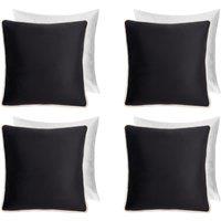 OHS 4 Pack Matte Velvet Piped Filled Cushion Covers Home Decor Set in Black | Size: 45 cm x 45 cm