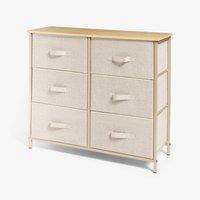 OHS Brooklyn 6 Chest of Canvas Drawers Storage Organiser with Wood Top in Beige