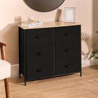 OHS Brooklyn 6 Chest of Canvas Drawers Storage Organiser with Wood Top in Black