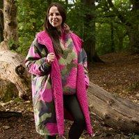 OHS Camo Sherpa Lined Water Resistant Drying Changing Robe in Bright Pink | Size: Large/XL