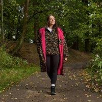 OHS Leopard Print Water Resistant Coat Sherpa Lined Drying Changing Robe in Bright Pink | Size: Large/XL
