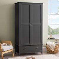 Christow Double Wardrobe with Drawer 2 Door Bedroom Storage Cupboard in Black