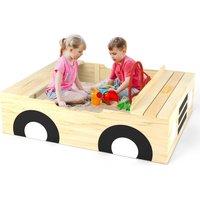 Big Game Hunters Sandpit - Wooden Car Sand Pit - With Steering Wheel, Weatherproof Cover & Secured Underlay in Light Brown | Size: 100 cm x 100 cm